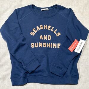 78 & Sunny Seashells and Sunshine Crewneck Sweatshirt Navy Coastal Graphic M NWT